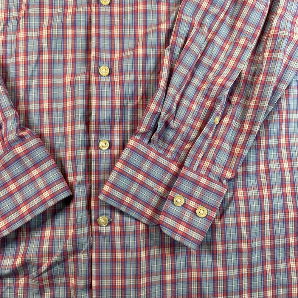 PETER MILLAR Summer Comfort Performance Shirt Men's XXL Blue/Red Check L/S - 494 - Picture 3 of 7